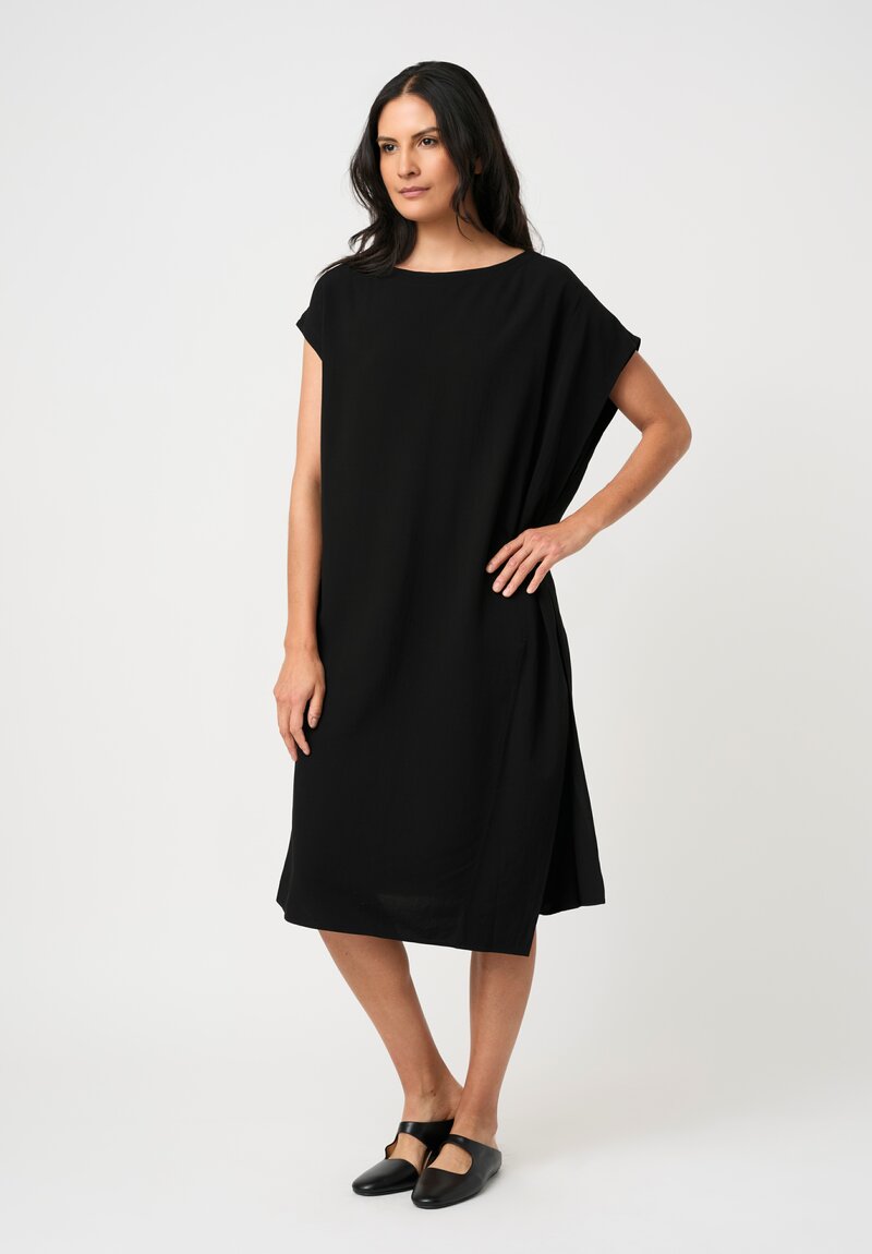 Yohji Yamamoto Washed Finish Asymmetric Cap Sleeve Tunic in Black