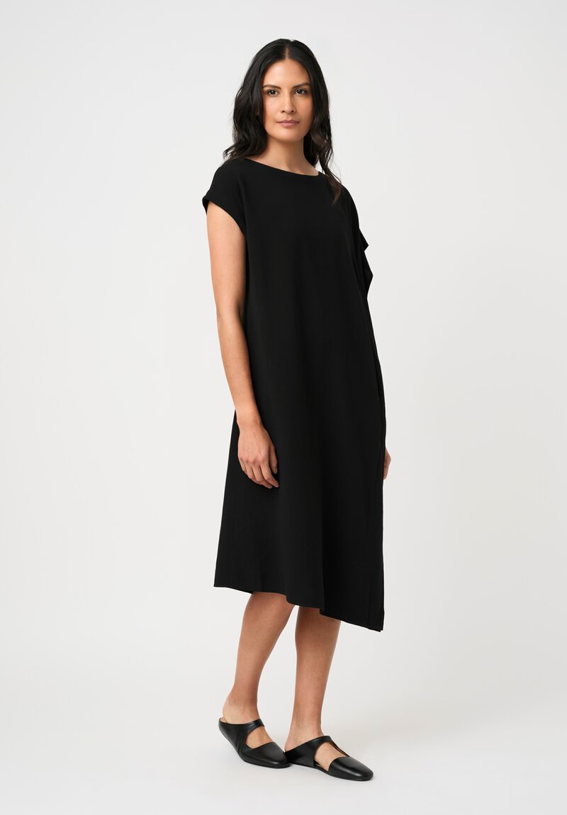 Yohji Yamamoto Washed Finish Asymmetric Cap Sleeve Tunic in Black