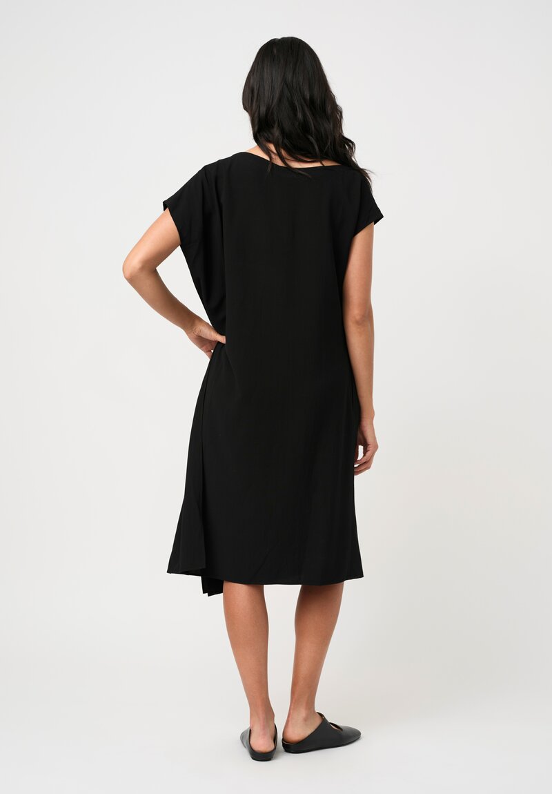 Yohji Yamamoto Washed Finish Asymmetric Cap Sleeve Tunic in Black