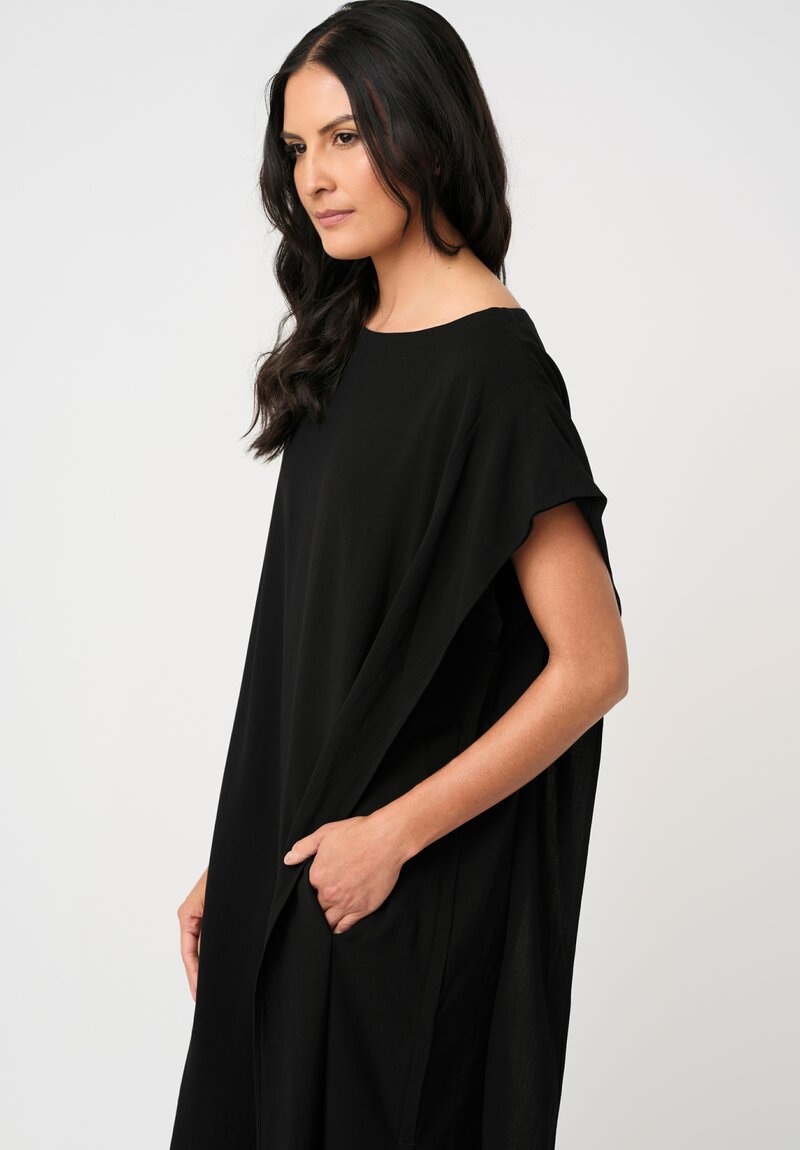 Yohji Yamamoto Washed Finish Asymmetric Cap Sleeve Tunic in Black