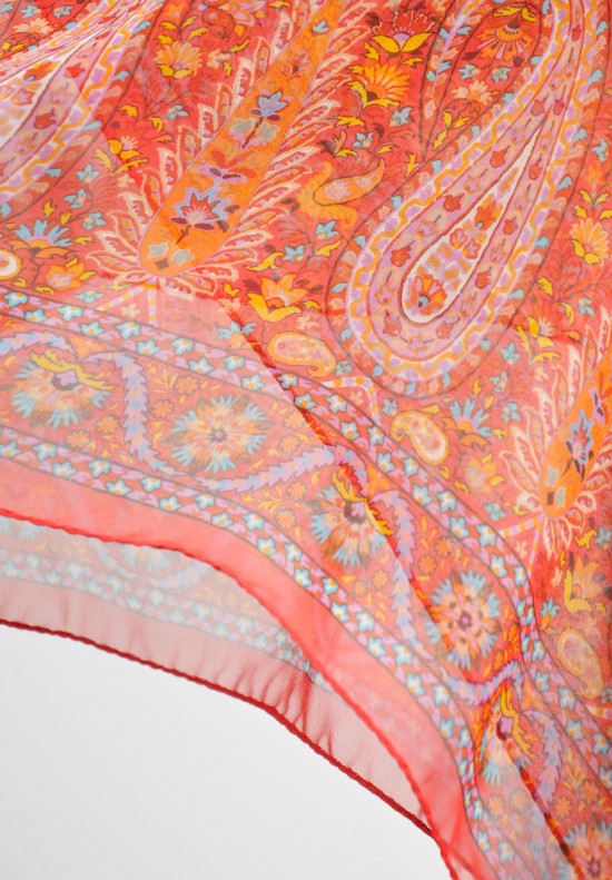 Etro Paisley Silk Scarf in Red and Pink