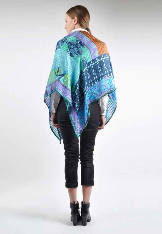 Etro Grid Patterned Scarf in Blue and Teal