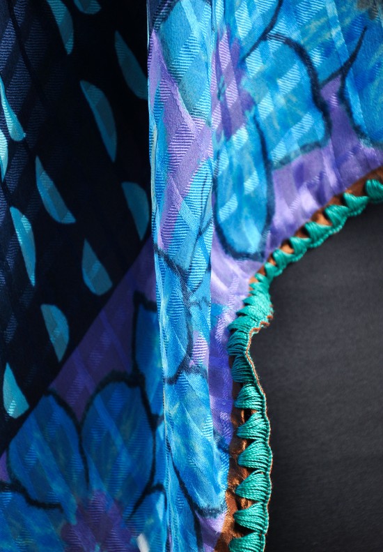 Etro Grid Patterned Scarf in Blue and Teal