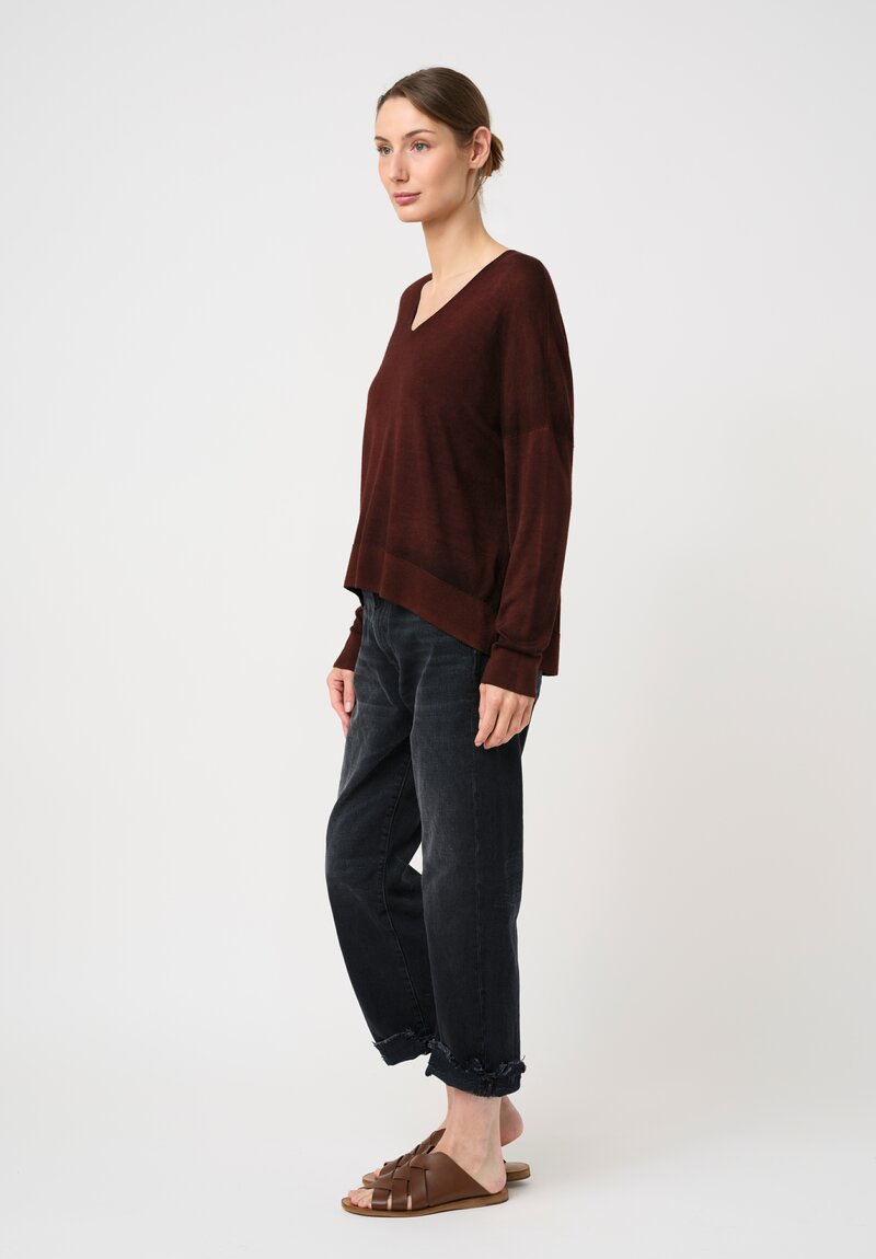 Avant Toi Hand-Painted Cashmere Silk Maglia Raw Edge V-Neck Pullover