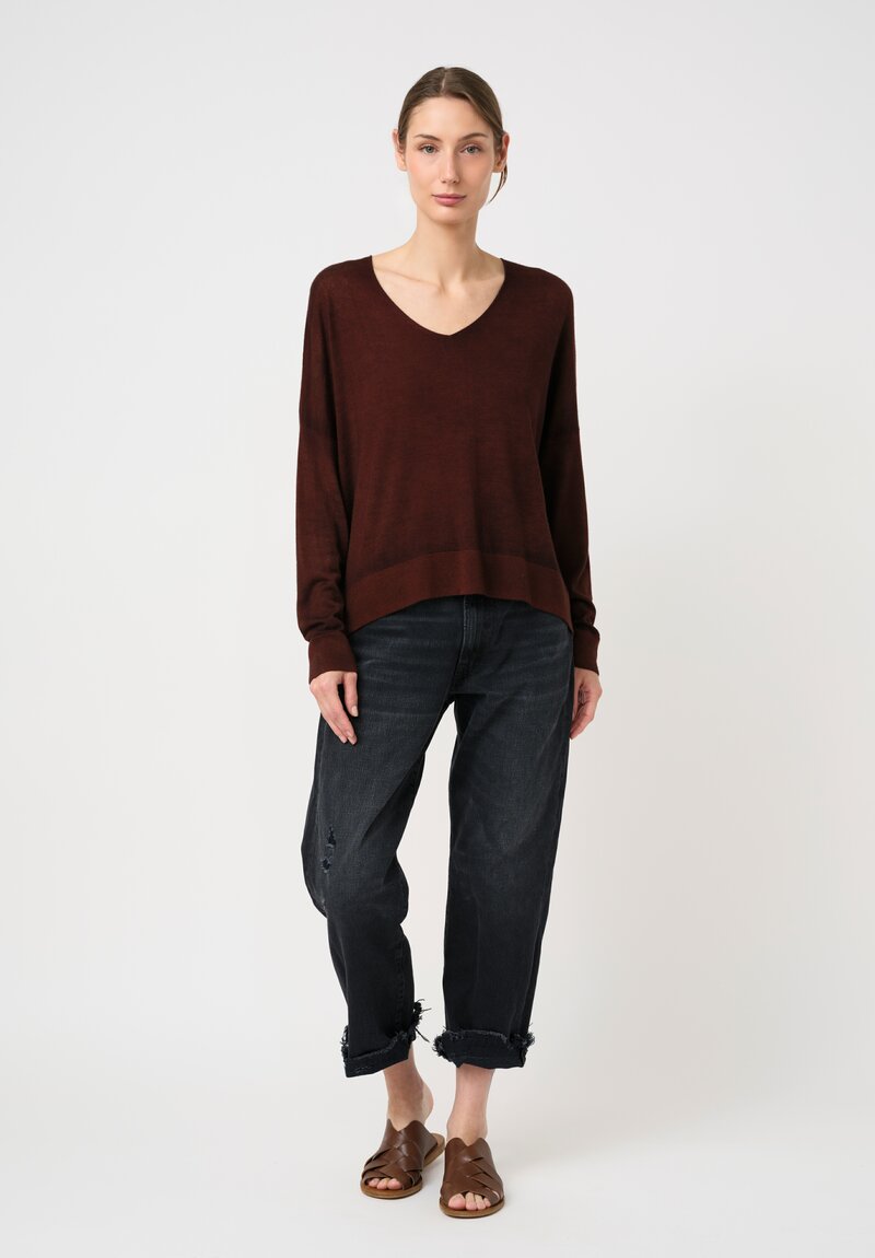 Avant Toi Hand-Painted Cashmere Silk Maglia Raw Edge V-Neck Pullover