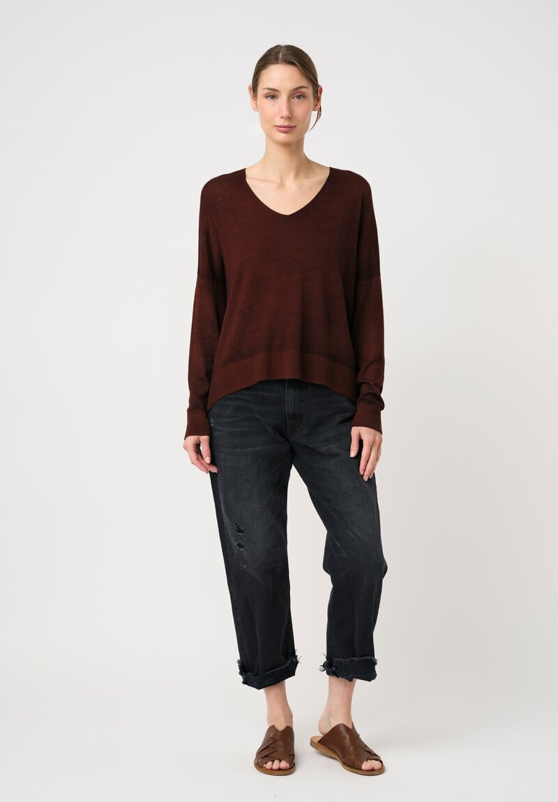 Avant Toi Hand-Painted Cashmere Silk Maglia Raw Edge V-Neck Pullover