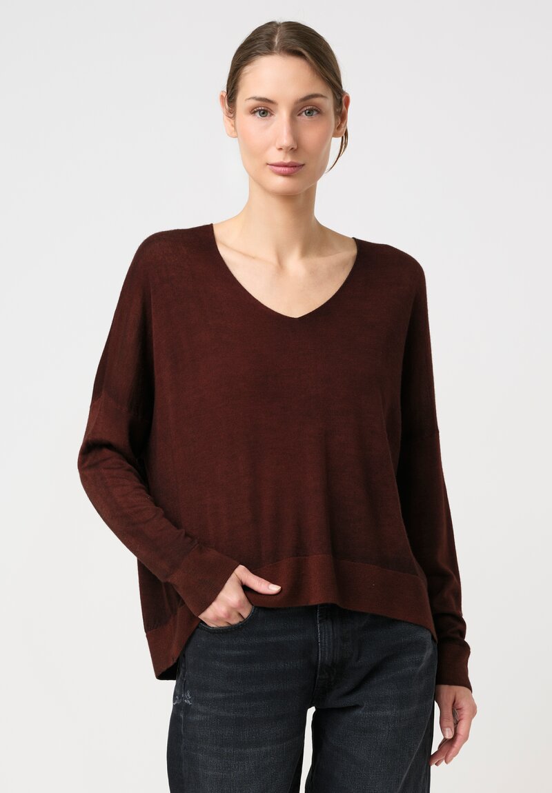 Avant Toi Hand-Painted Cashmere Silk Maglia Raw Edge V-Neck Pullover