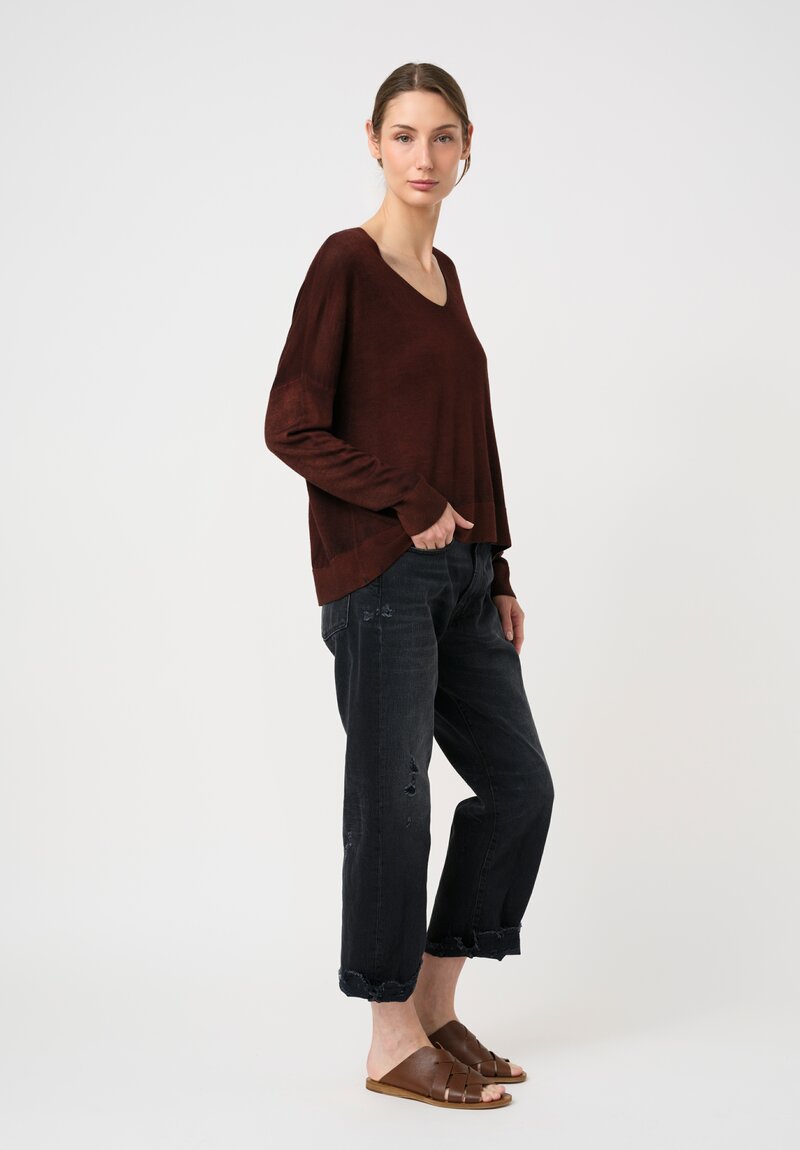 Avant Toi Hand-Painted Cashmere Silk Maglia Raw Edge V-Neck Pullover