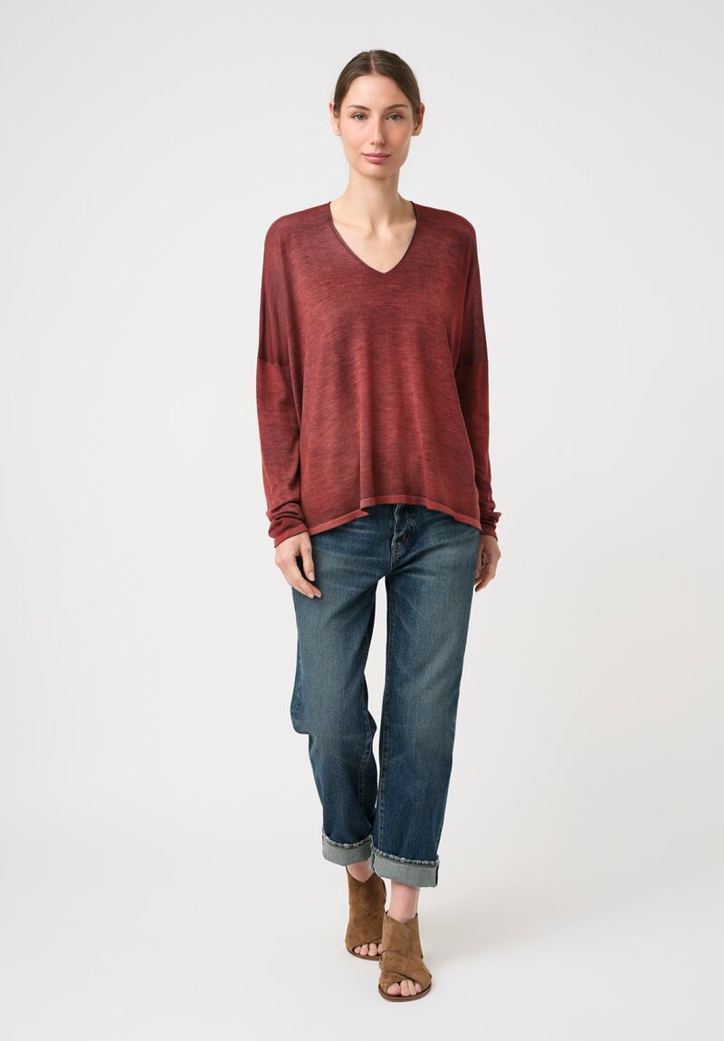 Avant Toi Hand-Painted Cashmere Silk Scollo Raw V-Neck Sweater