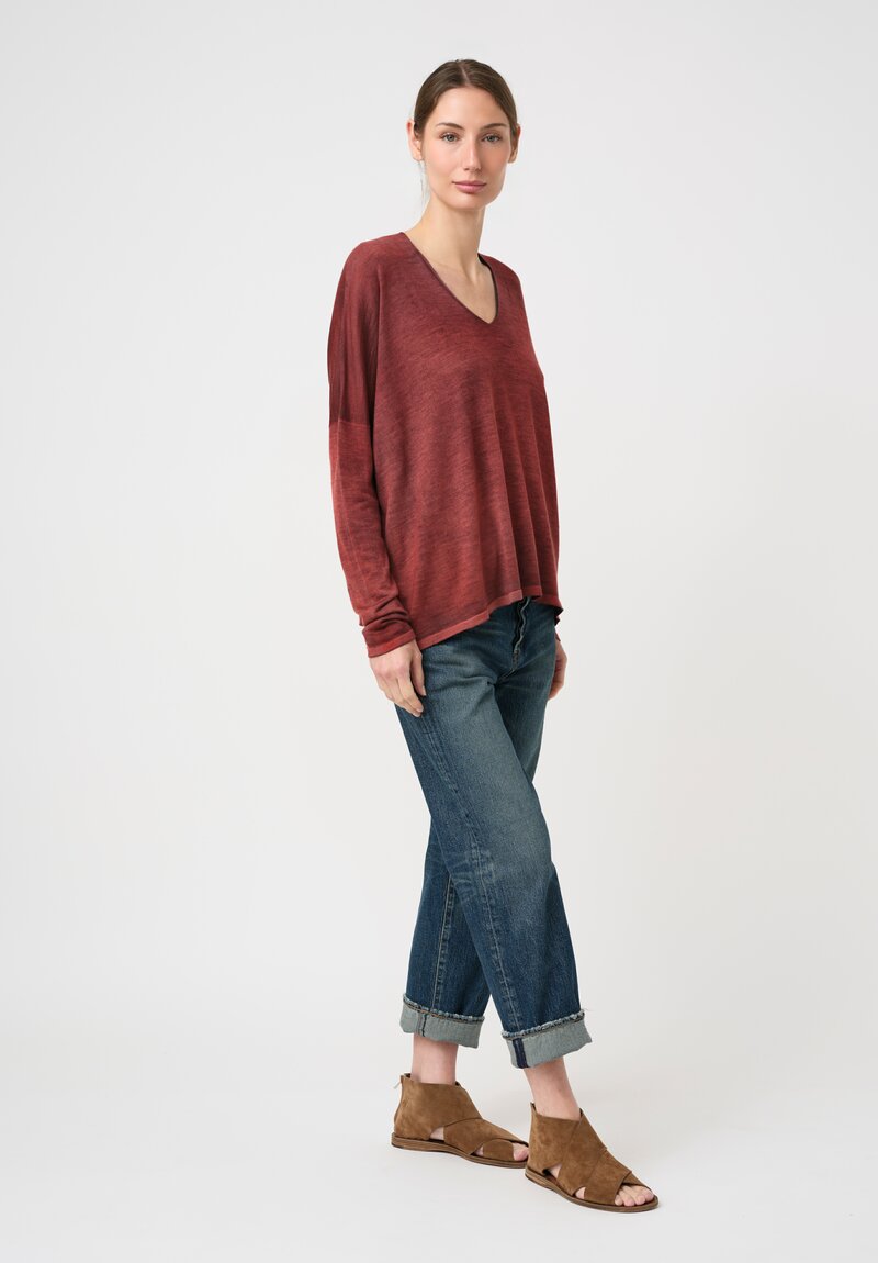 Avant Toi Hand-Painted Cashmere Silk Scollo Raw V-Neck Sweater