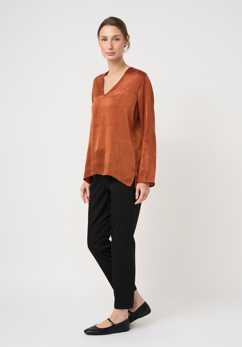 Avant Toi Stretch Silk Effetto Maltinto V-Neck Lunga Top