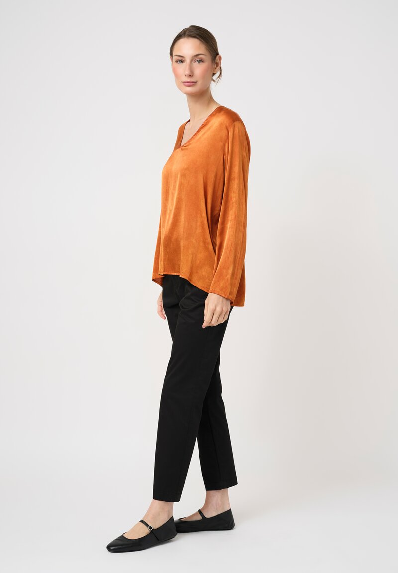 Avant Toi Stretch Silk Effetto Maltinto V-Neck Lunga Top