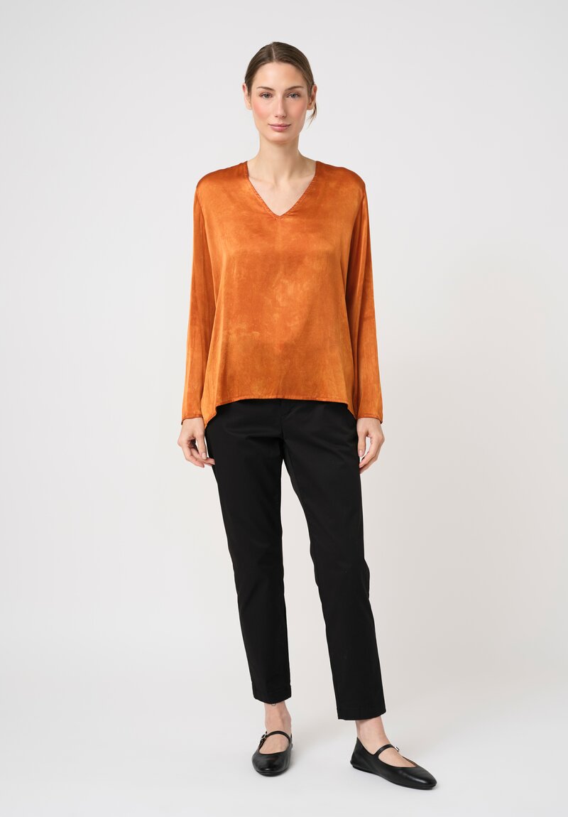 Avant Toi Stretch Silk Effetto Maltinto V-Neck Lunga Top