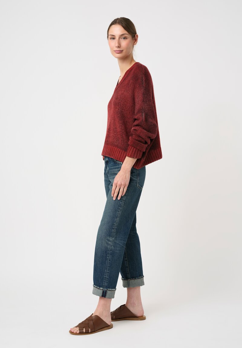 Avant Toi Hand-Painted Cashmere Silk Garzato Cropped V-Neck Sweater