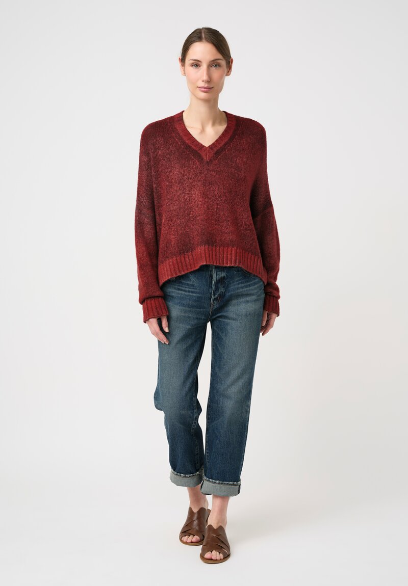 Avant Toi Hand-Painted Cashmere Silk Garzato Cropped V-Neck Sweater