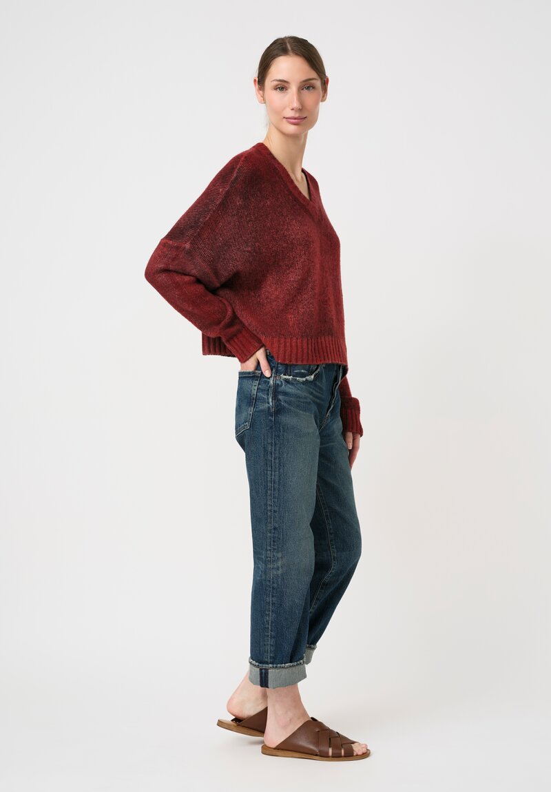 Avant Toi Hand-Painted Cashmere Silk Garzato Cropped V-Neck Sweater