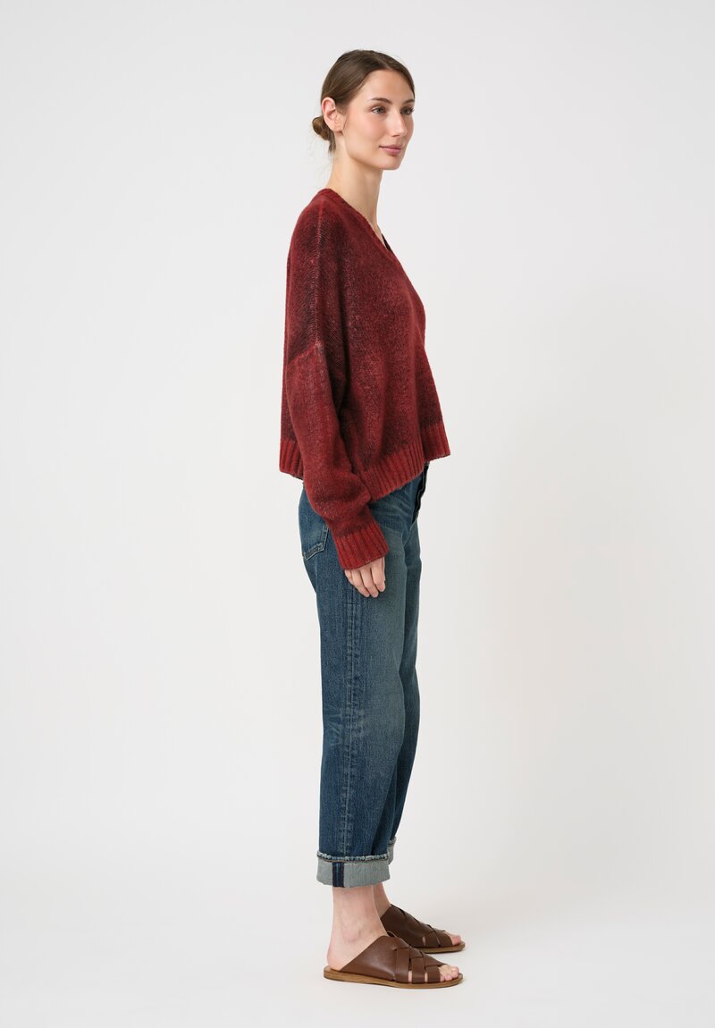 Avant Toi Hand-Painted Cashmere Silk Garzato Cropped V-Neck Sweater