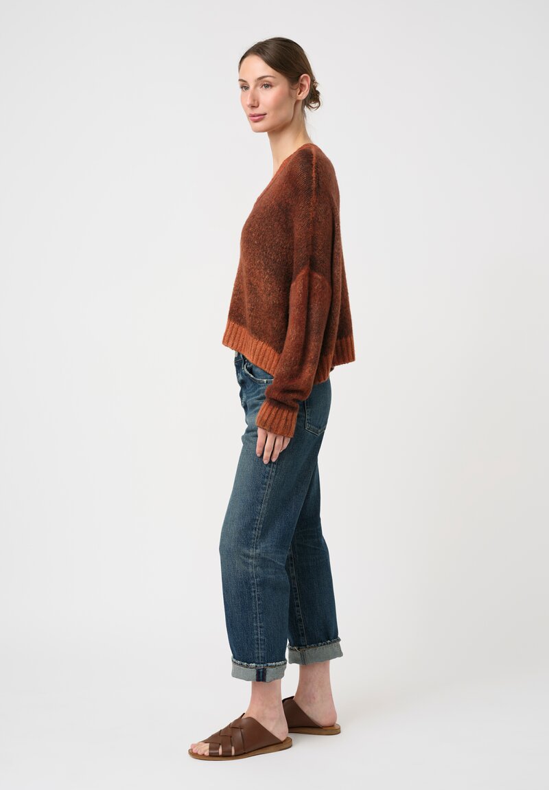 Avant Toi Hand-Painted Cashmere Silk Garzato Cropped V-Neck Sweater