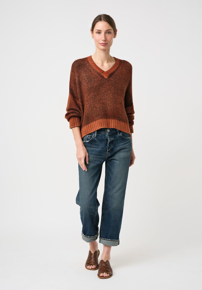 Avant Toi Hand-Painted Cashmere Silk Garzato Cropped V-Neck Sweater