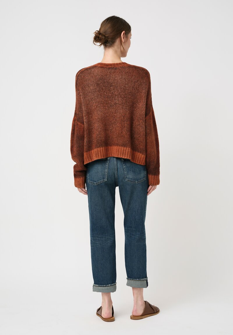 Avant Toi Hand-Painted Cashmere Silk Garzato Cropped V-Neck Sweater