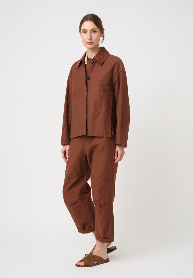Forme d'Expression Cotton Canvas Side Vent Caban Jacket in Cacao Brown