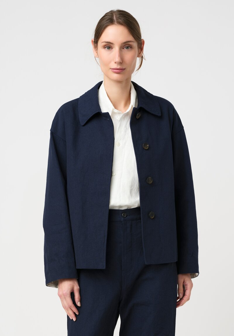 Forme d'Expression Cotton Canvas Side Vent Caban Jacket in Navy Blue