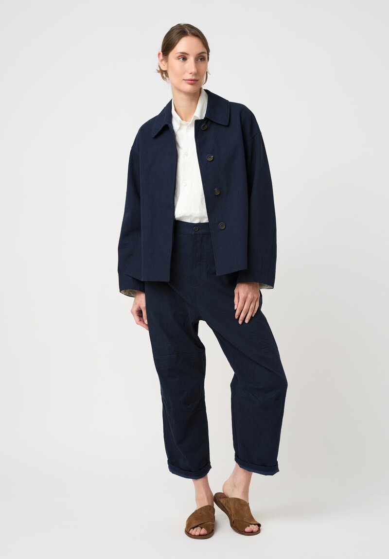 Forme d'Expression Cotton Canvas Side Vent Caban Jacket in Navy Blue