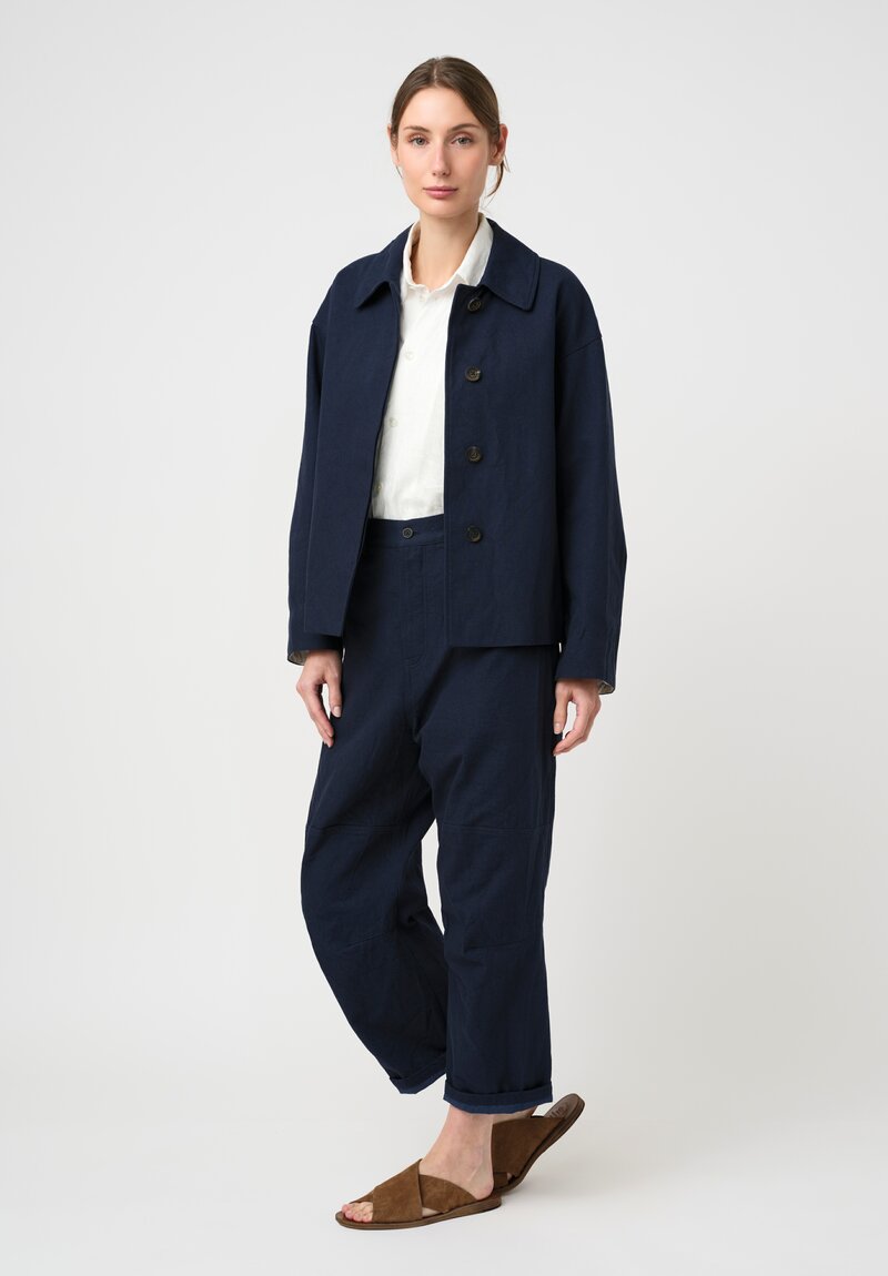 Forme d'Expression Cotton Canvas Side Vent Caban Jacket in Navy Blue