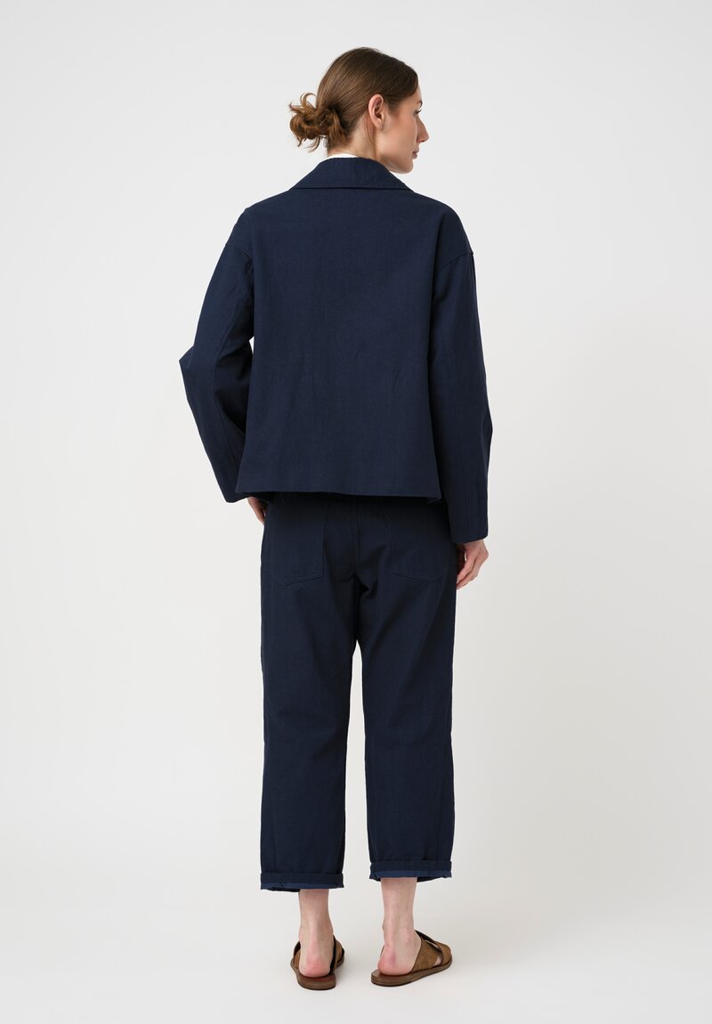 Forme d'Expression Cotton Canvas Side Vent Caban Jacket in Navy Blue