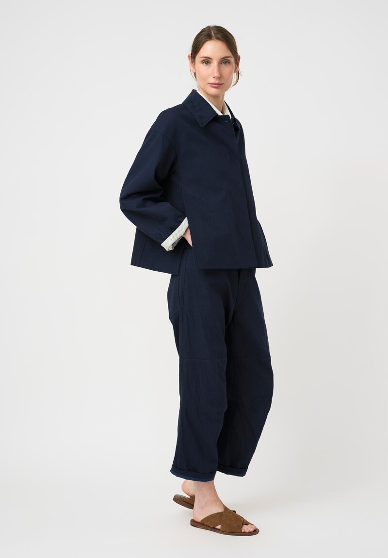 Forme d'Expression Cotton Canvas Side Vent Caban Jacket in Navy Blue