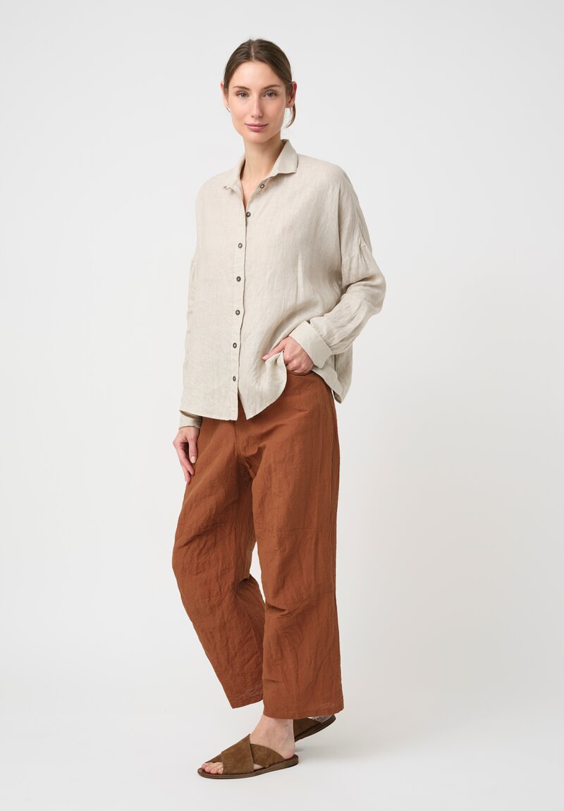 Forme d'Expression Washed Linen & Cotton Skewed 5 Pocket Pants in Toffee Brown