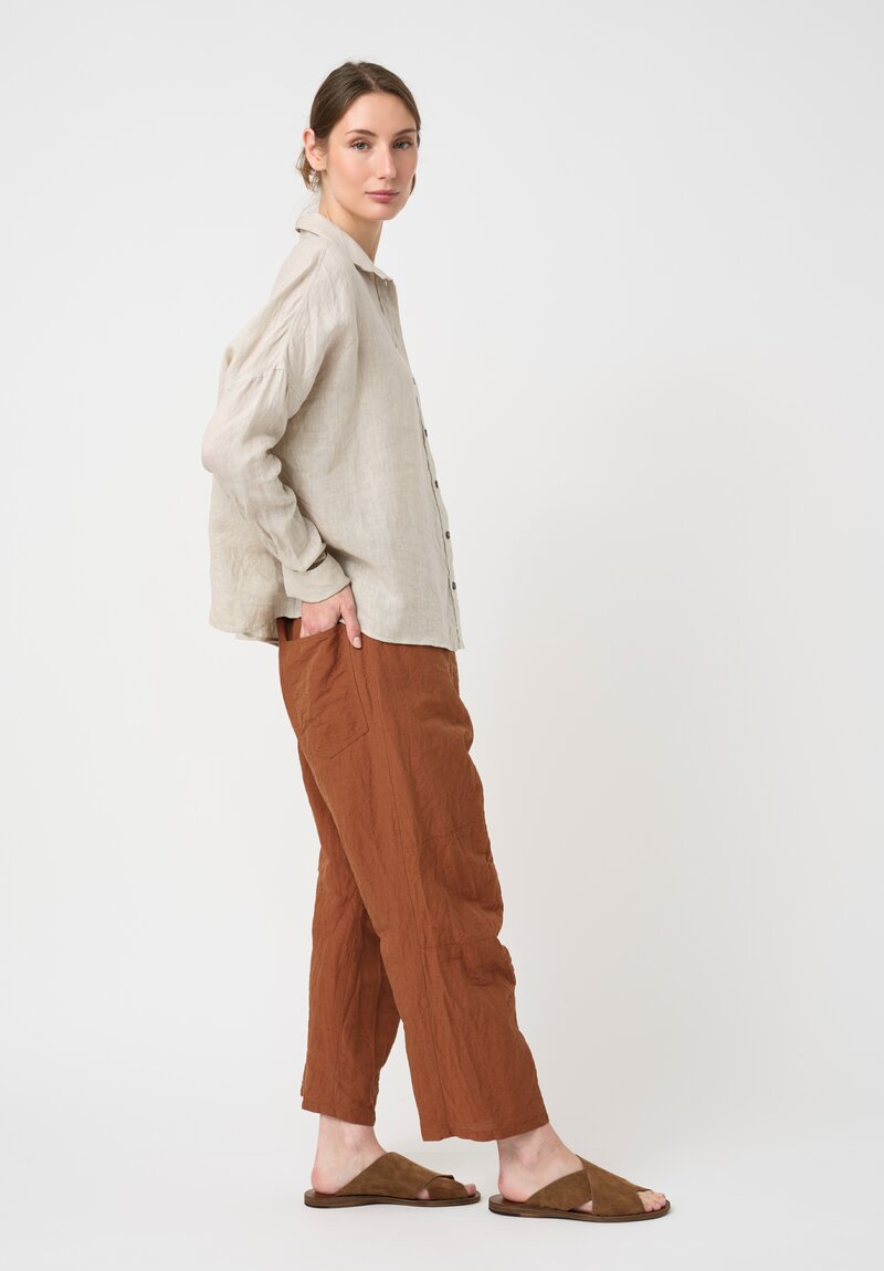Forme d'Expression Washed Linen & Cotton Skewed 5 Pocket Pants in Toffee Brown