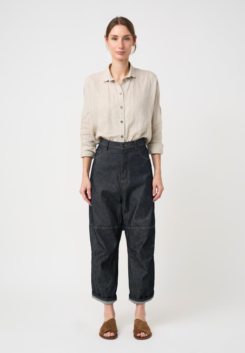 Forme d'Expression Cotton Canvas Skewed 5 Pocket Pants in Denim Blue