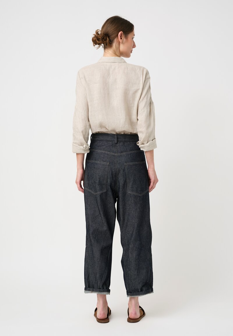 Forme d'Expression Cotton Canvas Skewed 5 Pocket Pants in Denim Blue