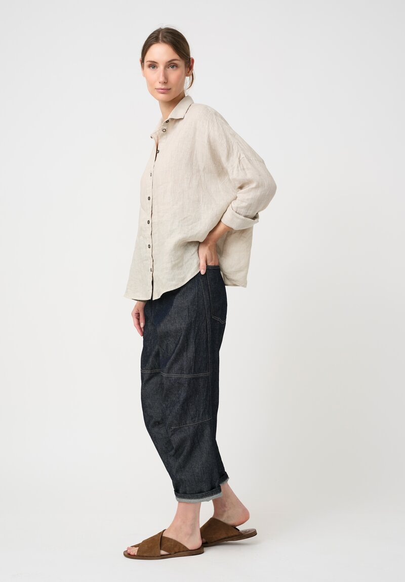 Forme d'Expression Cotton Canvas Skewed 5 Pocket Pants in Denim Blue