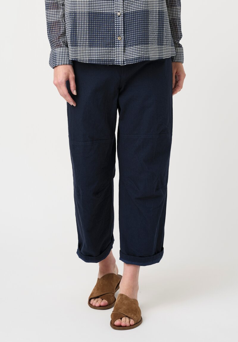 Forme d'Expression Cotton Canvas Skewed 5 Pocket Pants in Navy Blue