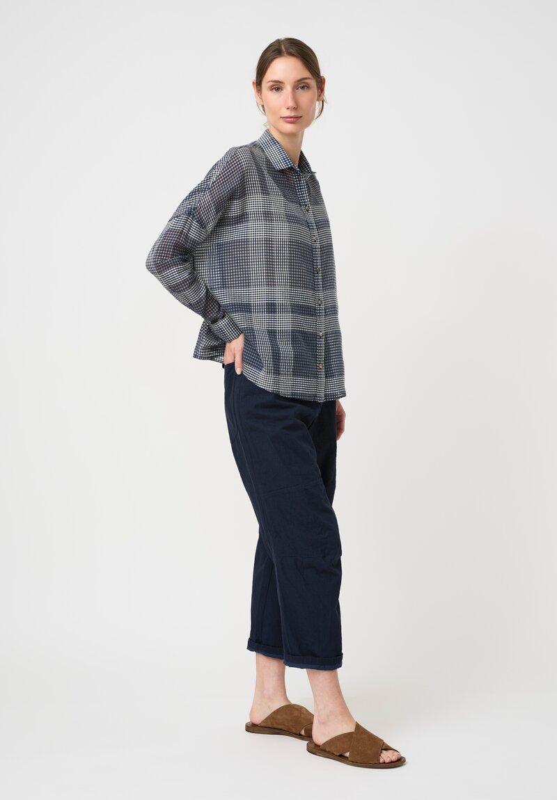 Forme d'Expression Cotton Canvas Skewed 5 Pocket Pants in Navy Blue