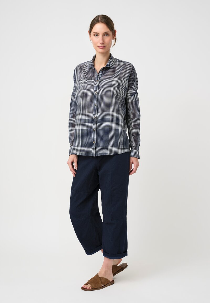 Forme d'Expression Cotton Canvas Skewed 5 Pocket Pants in Navy Blue