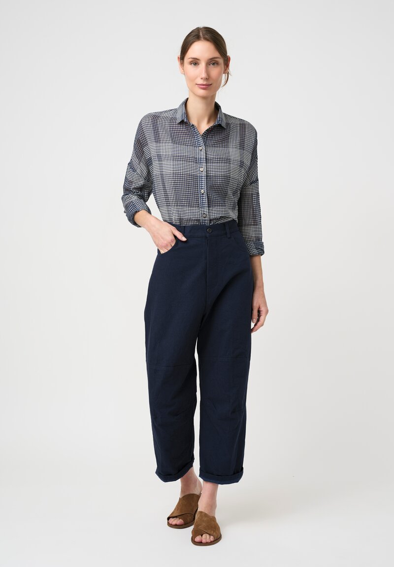 Forme d'Expression Cotton Canvas Skewed 5 Pocket Pants in Navy Blue