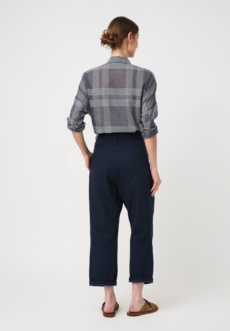 Forme d'Expression Cotton Canvas Skewed 5 Pocket Pants in Navy Blue