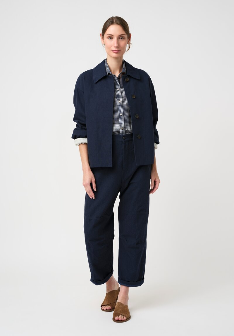 Forme d'Expression Cotton Canvas Skewed 5 Pocket Pants in Navy Blue