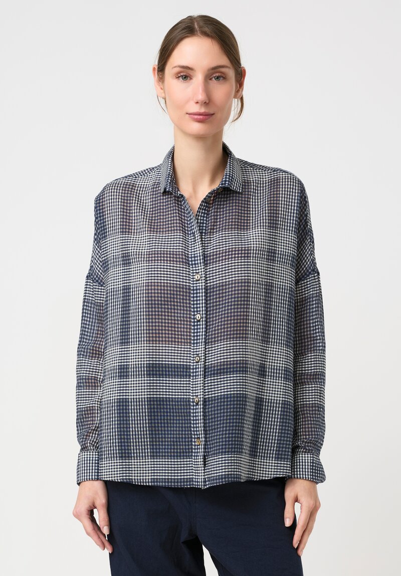 Forme d'Expression Cotton & Silk Squared Shirt in Blue Tartan