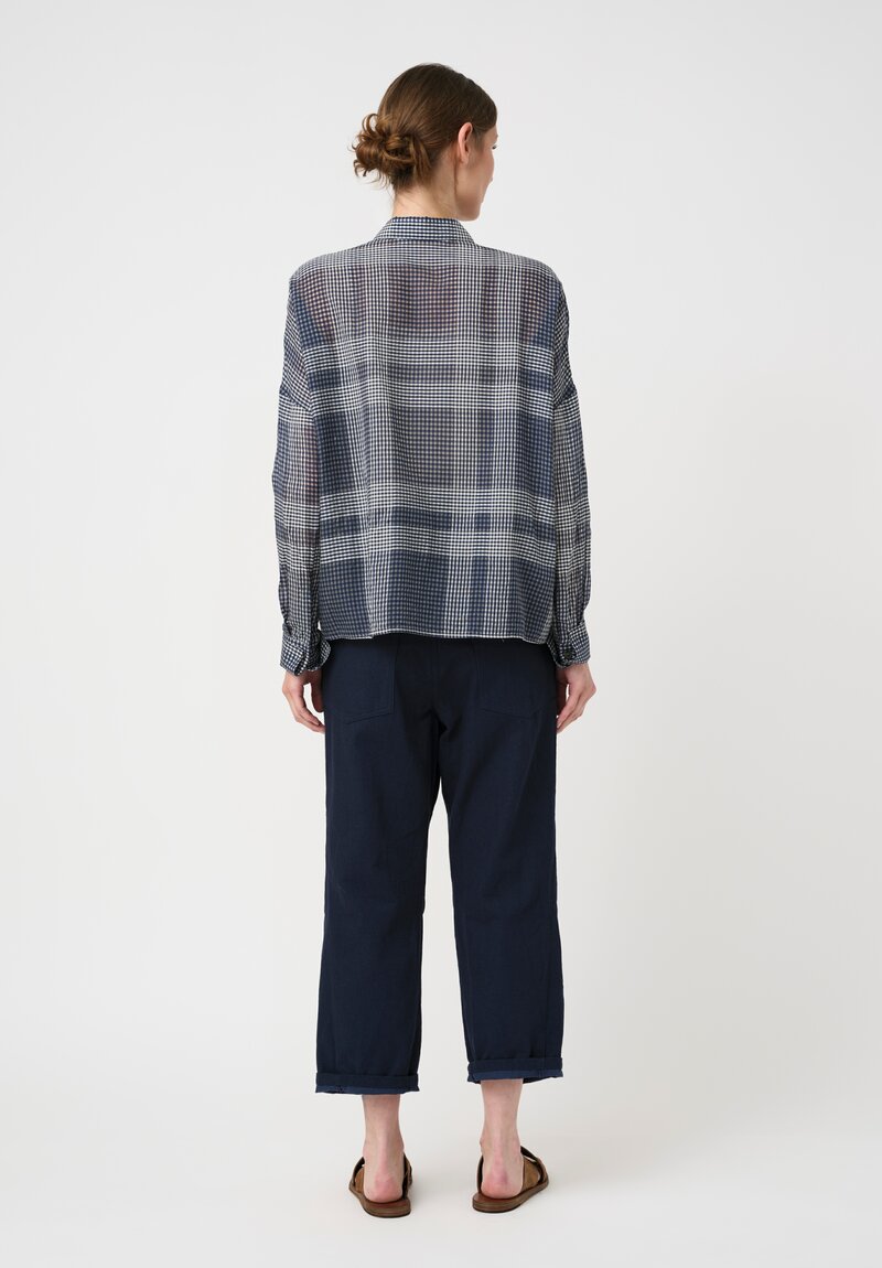 Forme d'Expression Cotton & Silk Squared Shirt in Blue Tartan