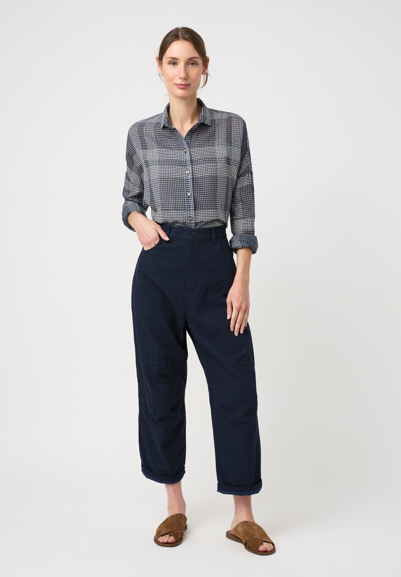 Forme d'Expression Cotton & Silk Squared Shirt in Blue Tartan