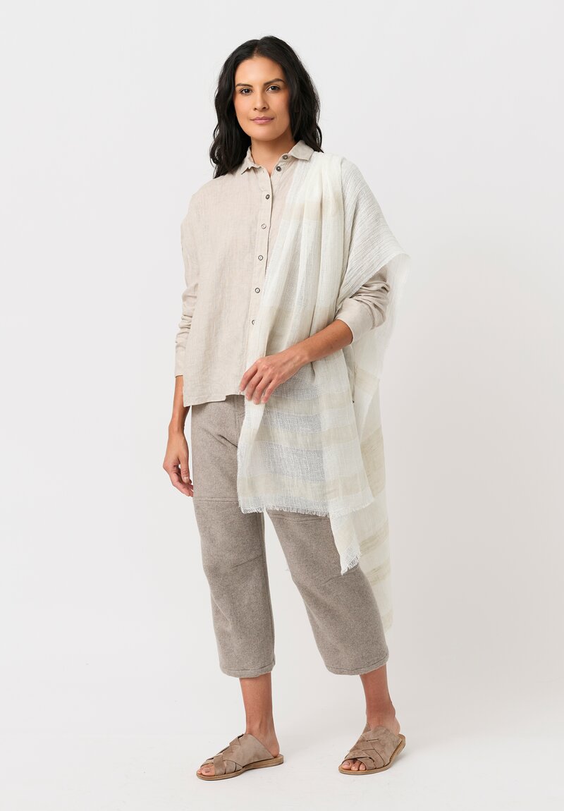Forme d'Expression Linen Barre Scarf in Sand & White Stripes