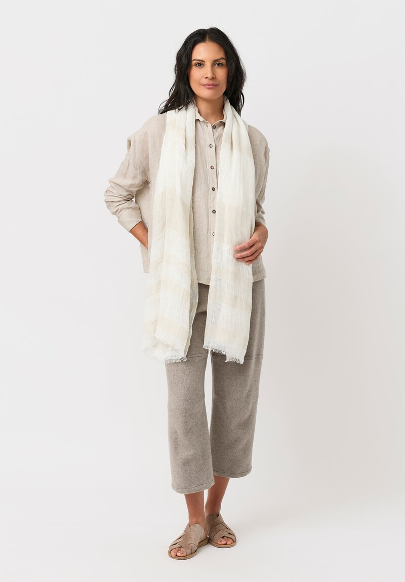Forme d'Expression Linen Barre Scarf in Sand & White Stripes