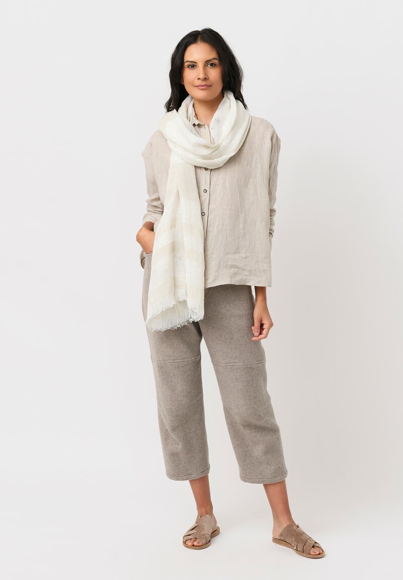 Forme d'Expression Linen Barre Scarf in Sand & White Stripes