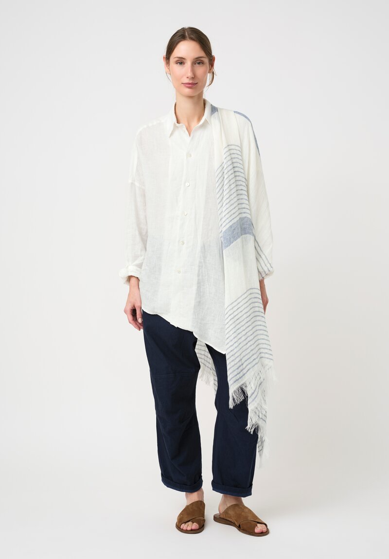 Forme d'Expression Linen Breton Scarf in White & Blue Stripes
