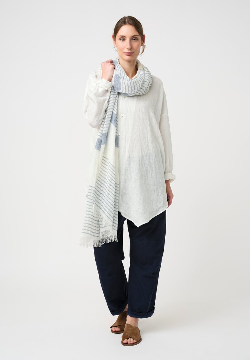 Forme d'Expression Linen Breton Scarf in White & Blue Stripes
