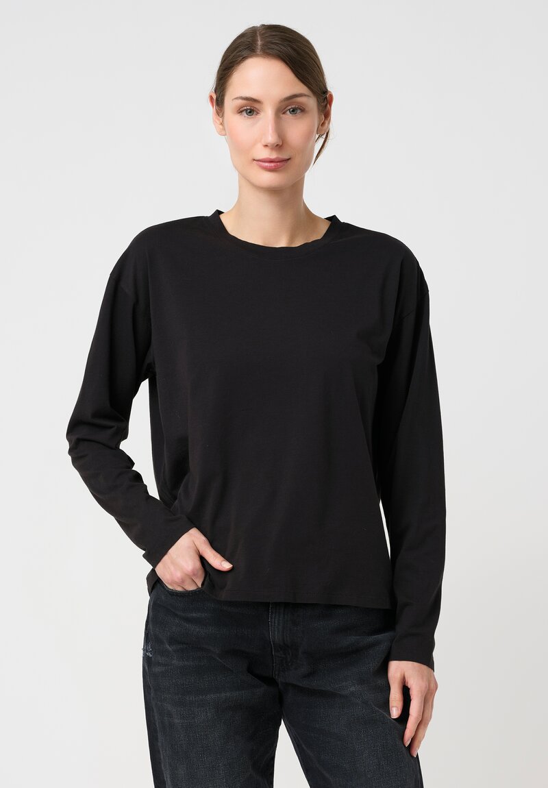 Lauren Manoogian Pima Cotton Fine Long Sleeve Crew Neck Tee in Black